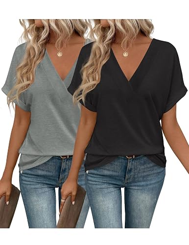 2PCS T Shirts Short Sleeve V Neck
