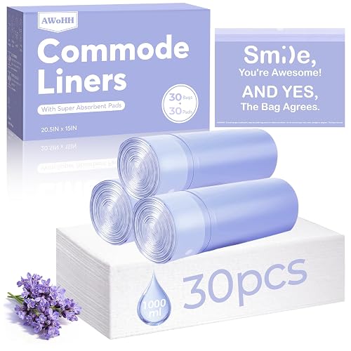 30 Pcs Bedside Commode Liners with Absorbent