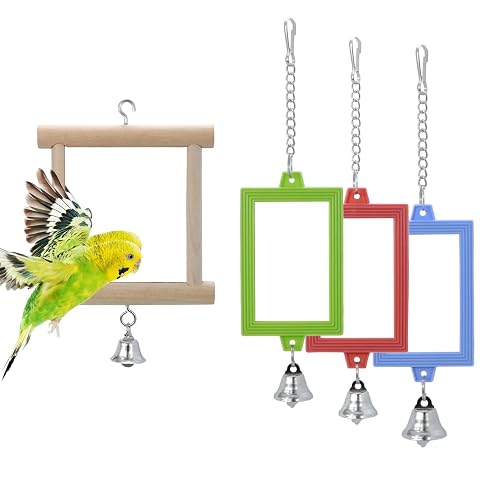 4 PCS Bird Mirror with Bell Parrot