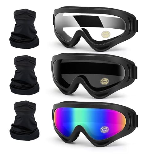 4-FQ Motorcycle Goggles 3-Pack with Neck Gaiter
