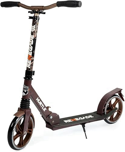 Hurtle Renegade Kick Scooter for Kids, Teenagers & Adults - 2-Wheel Folding Scooter with Adjustable T-Bar Handlebar - Alloy Anti-Slip Deck