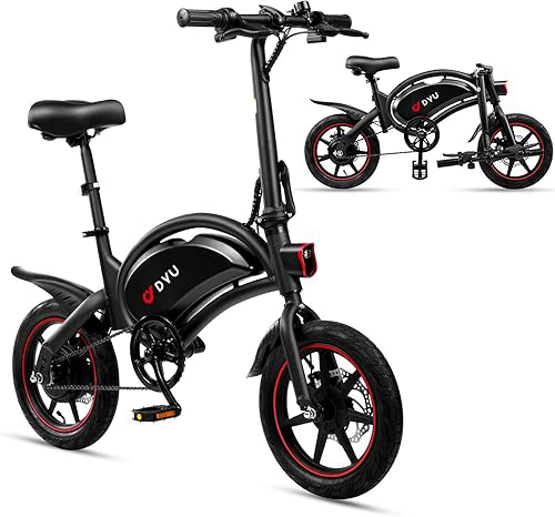 DYU Electric Bike for Adults Teens, D3F 14 in Folding Electric Bicycle,Commuter City E-Bike with 250W Motor and 36V 10AH Lithium-Ion Battery,40-45 Miles Travel Range