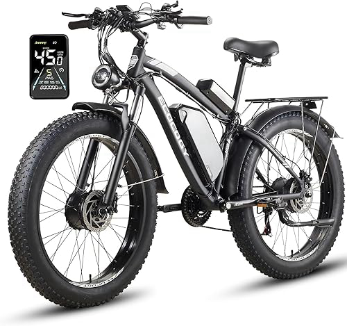Dual Motor Electric Bikes for Adults, 5000W Peak Ebikes, 52V 32Ah, Max 40-45MPH &100 Miles E-Bike, Hydraulic Disc Brake , 26