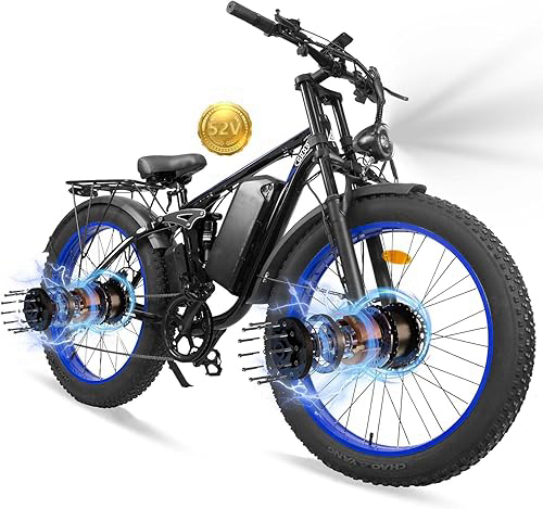 Peak 5000W/3000W Electric Bike for Adults,39MPH/36MPH& 100 Miles/90 Miles Long Range Dirtbike with 52V/48V/25AH/23AH Battery,26