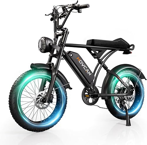 Movcan V60/V60 Pro Electric Bike, 48V 15.6/18.2Ah Removable Battery 20” Fat Tire Electric Bike, 1000/1500W Motor 30/33MPH Top Speed Electric Motorcycle, for Commute/Offroad/School/Rain/Snow Riding.