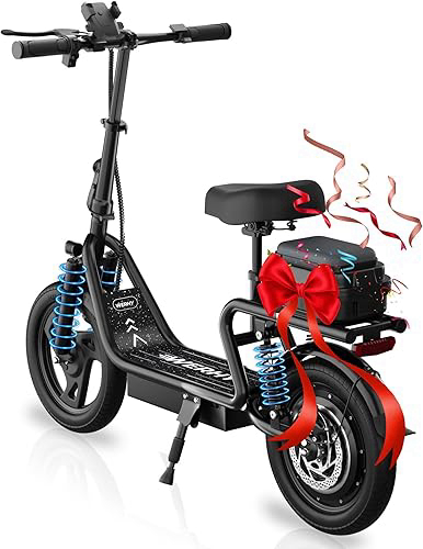 WERHY Electric Scooter, 500W Motor, Max 27/40 Miles Ranges, Top Speed 22 mph, 14'' Tires, Foldable E-Scooter with Suspension, Digital Display, Cruise Control, Rear Seat Box