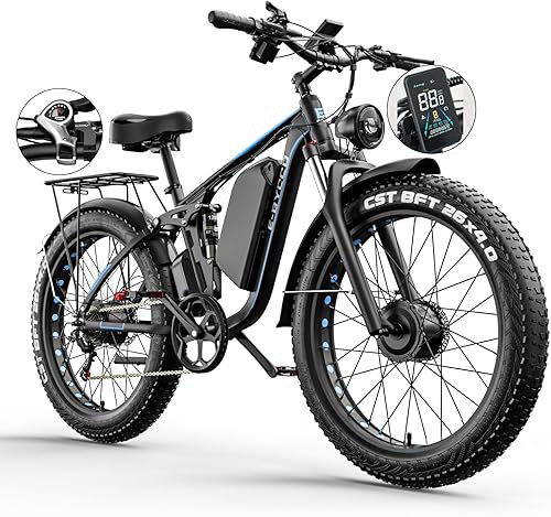 Electric Bike, Max 40-45MPH & 100 Miles, 5000W Peak Dual Motor Adult E-Bike, 52V 32Ah Battery Ebike, 24'' 26