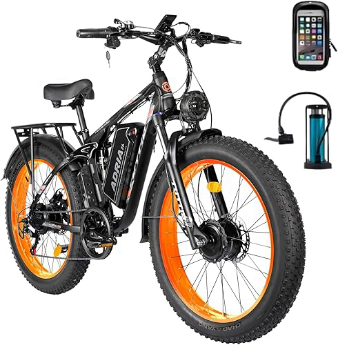 Tuttio Adria26 5000W Dual-Motor Ebike,40-46MPH Electric- Bike for Adults, 26 * 4" Fat Tire Electric Bicycle, 52V 210NM E-Bike Full Suspension Electric Dirt Bike for Off-Road Mountain Hunting