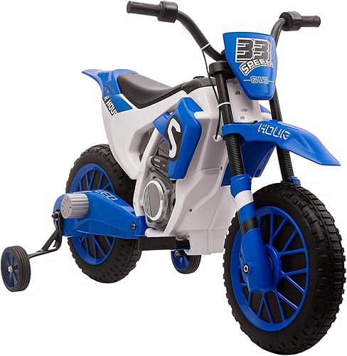 Aosom 12V Kids Motorcycle w/Treaded Tires, 5mph Top Speed Electric Bike for Kids, Ride On Motorcycle w/Training Wheels, Battery Charger, Spring Suspension, Blue