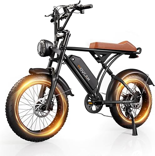 Movcan V60/V60 Pro Electric Bike, 48V 15.6/18.2Ah Removable Battery 20” Fat Tire Electric Bike, 1000/1500W Motor 30/33MPH Top Speed Electric Motorcycle, for Commute/Offroad/School/Rain/Snow Riding.
