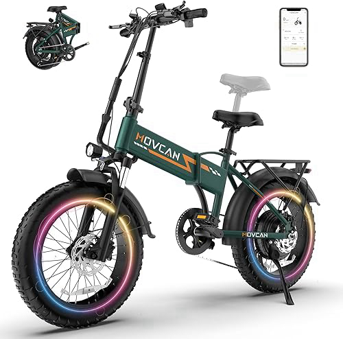 Movcan Q20 Folding Electric Bike, 52V 15.6Ah Removable Concealed Battery 20” Fat Tire Dirt Bike,1500W Motor 30 MPH Top Speed E Bikes, 7 Speed Dual Hydraulic Brake Electric Bikes for Adults