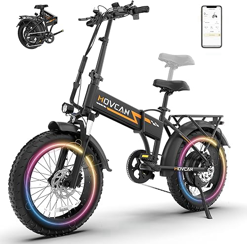 Movcan Q20 Folding Electric Bike, 52V 15.6Ah Removable Concealed Battery 20” Fat Tire Dirt Bike,1500W Motor 30 MPH Top Speed E Bikes, 7 Speed Dual Hydraulic Brake Electric Bikes for Adults