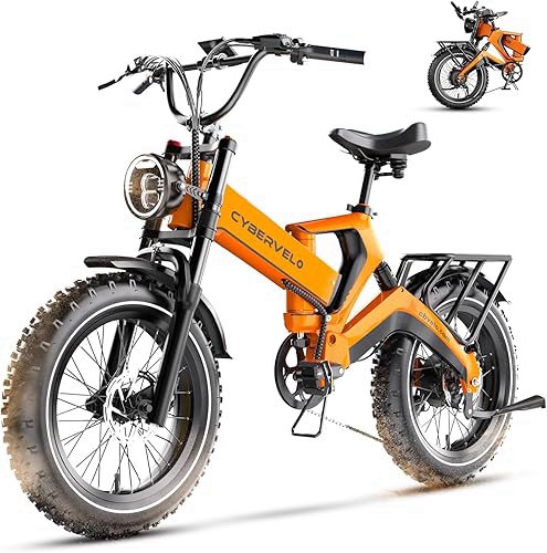 2000W Electric Bike for Adults – 4.0 x 20 inch Fat Tire, 35MPH Speed, 100Mile Range, 48V 25Ah,Folding Ebike for All-Terrain Performance(Orange 25AH)