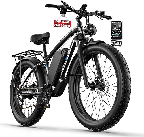 Ebike for Adults Electric, 52V 19.2Ah/32Ah, Peak 2000W/2500W E-Bike, 36/40MPH, 70 Miles/100Miles Long Range, Hydraulic Disc Brake, Off Road Snow Mountain E-Bike, 24