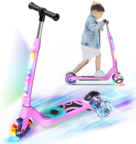 Electric Scooter for Kids，Scooter for Kids Ages 6-12, 8 Mph Top Speed, Up to 8 Miles Range, 3 Heights Adjustable, Light - Up, Gifts for Youngsters