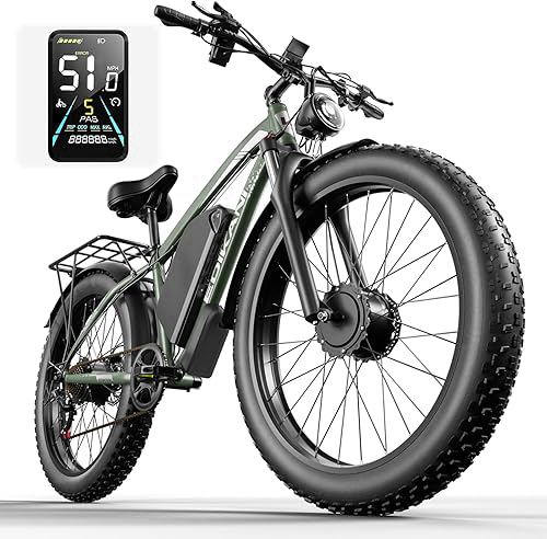 Electric Bike for Adult, 32Ah 52V Dual Motor Ebikes, 51MPH Peak 5000W Electric Bike Fastest Ebike, 130 Miles Electric Bicycle, 26” Fat Tire Mens E Bike, Hydraulic Disc Brake, Front Suspension 7 Speed