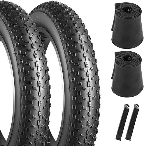 2 Pack 20/26 x 4.0 Fat Bike Tires and Tubes, Folding 20x4.0 Fat Tire 26x4.0 with Inner Tube All-Terrain E-Bike Tires for Commuting, Snow, Beach