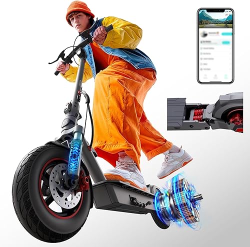 TST Electric Scooter for Adults, 19/20 Mph Top Speed, 20/30 Miles Range, Off Road Electric Scooter with Dual Suspension, 10" Solid Rear Tire and Pneumatic Front Tire, Folding Escooter with App