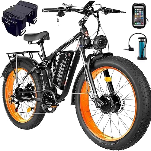 Tuttio-Adria26 Dual-Motor Electric-Bike for Adults - 210NM 52V Fast-Ebike, Long-Range-Electric-Bicycle, Full Suspension Ebikes, 26 Inch Fat Tire Dirtbike for Off-Road Mountain Snow Hunting Commutin