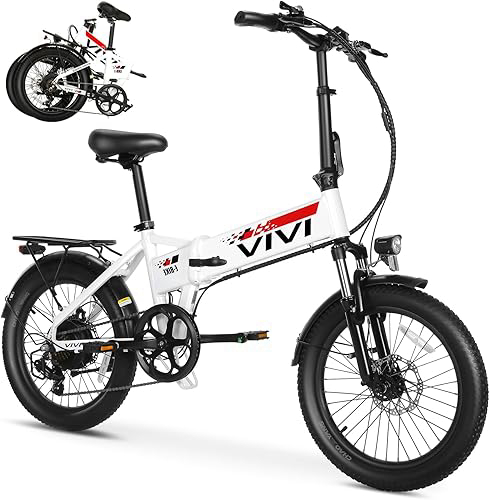 Vivi Electric Bike, 20" x 2.4 Fat Tire Folding Electric Bike, Peak 1000W Electric Bicycle, 22MPH Foldable Ebike with 48V Removable Battery, 7 Speed Commuter Ebike, SGS Certified to UL2849