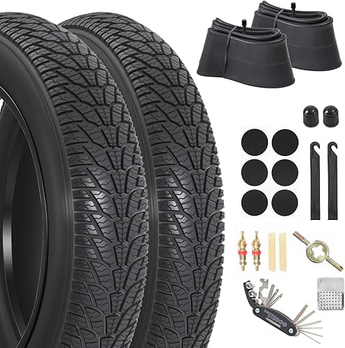 2PCS 20x4.0 Fat Bike Tire,2PCS 20x4.0 Fat Tire Tube and Bicycle Repair Tool Kit, Foldable Heavy Duty Off-Road Bike，Ebike Fat Tires Replacement Set