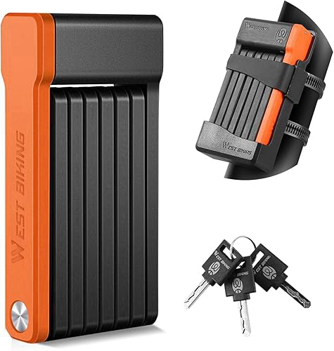 Compact Folding Bike Lock with 3 Keys, 2.06 Ft Anti Theft Security Bicycle Locks, Super Strong Bicycle Security Chain Lock with Bracket for Electric Bikes/Scooters