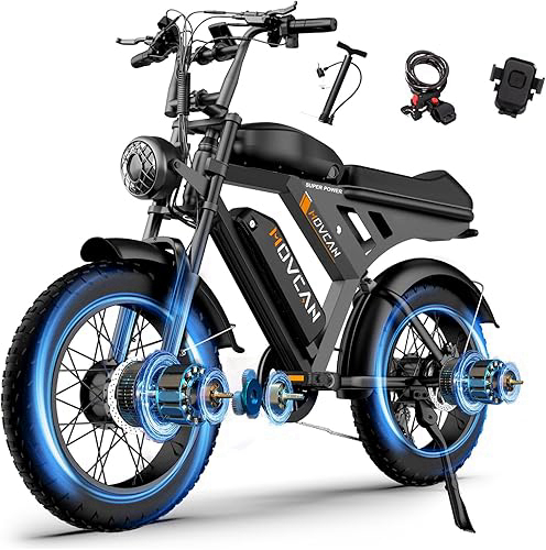MOVCAN V30 Series Electric Bike for Adults,3000W/1500W/1000W Motor, 20" Fat Tire Ebike,37.5MPH/32MPH/28MPH 120/70 Miles,48V 40Ah/31.2/15.6 AH Dual Battery Motorcycle Ebike for Commuting/ Off-roading