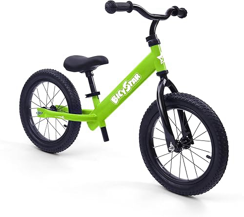 14 Inch Balance Bike for Kids 3-6 Year Old, No Pedals, Air Rubber Tires, Adjustable Height, Pedalless Bicycle for Boys, Girls, Green