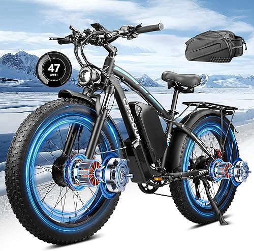Peak 6000W 52V Dual Motor Ebike 40-47MPH 24 Inch Electric Bike for Adults 34AH Battery 100 Miles Range with Hydraulic Disc Brake Rear Bag Fat Tire Electric Bicycles for All Terrain