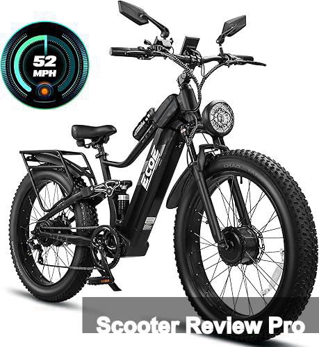 EcoE 6000W/5000W Dual Motor Electric Bike for Adults 52MPH with 60V32A, 26x4 Fat Tire All Terrain Ebikes, Full Suspension E Bike, SHM 7-Speed Gear Electric Bicycle Review