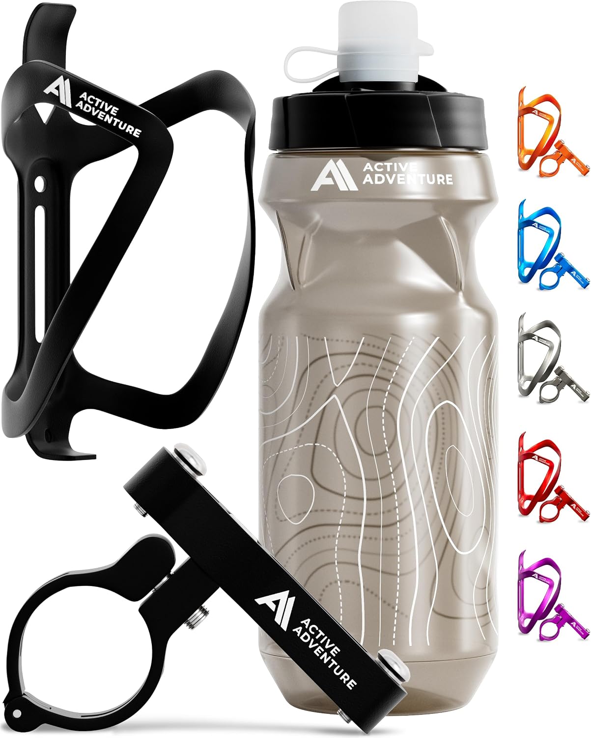 Bike Water Bottle Holder Combo: 20 oz Squeeze Bottle & Mount Cage Kit