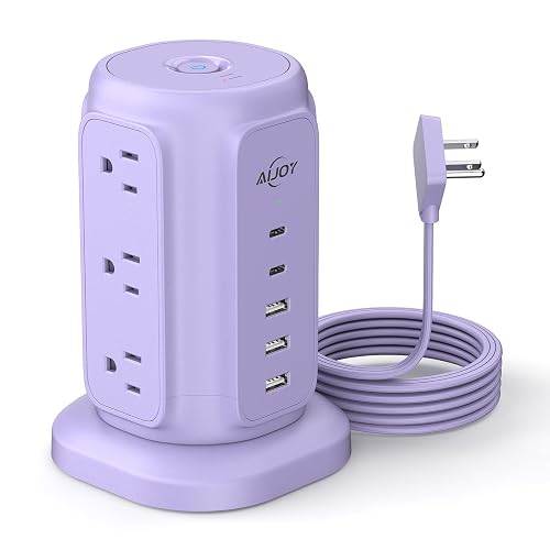 AiJoy Flat Plug Power Strip Tower with