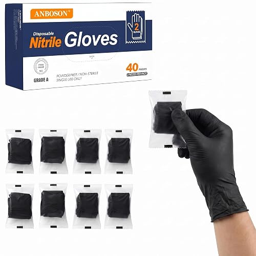 ANBOSON Individually Wrapped Black Disposable Nitrile Gloves