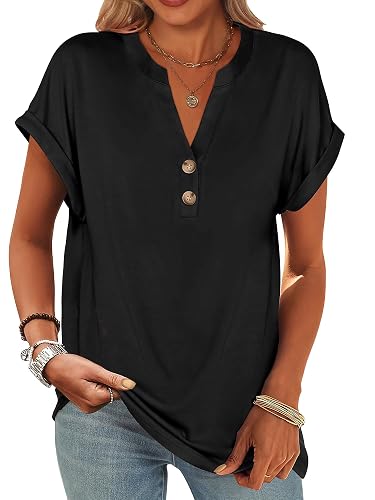 ANRABESS Womens Short Sleeve Henley Tops V