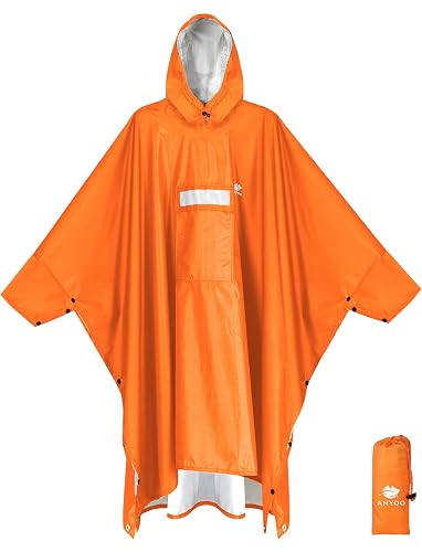 ANYOO Hooded Rain Poncho Waterproof Lightweight Rain