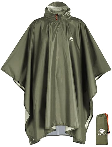 ANYOO Hooded Rain Poncho Waterproof Lightweight Rain