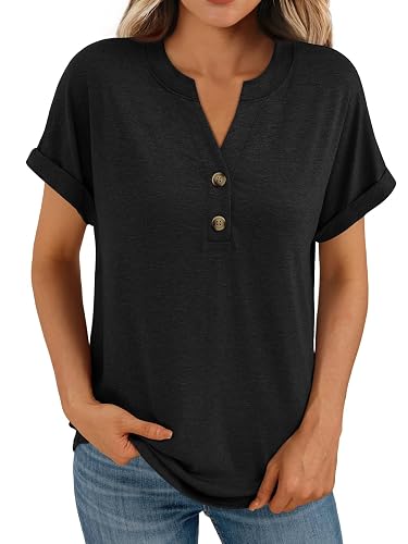 AUTOMET Women's Short Sleeve Shirts Henley Dressy