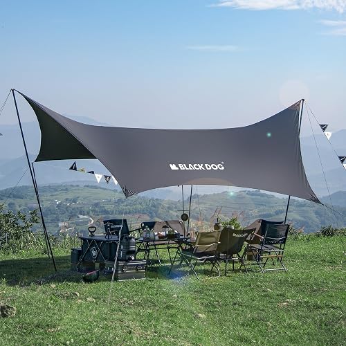 BLACKDOG Black Coating Camping Tarp with Poles