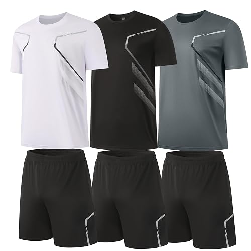 BUYJYA 3 Pack Men's Gym Shorts Shirt