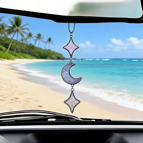 BYXVSBYS Stained Glass Moon Car Decor Charm