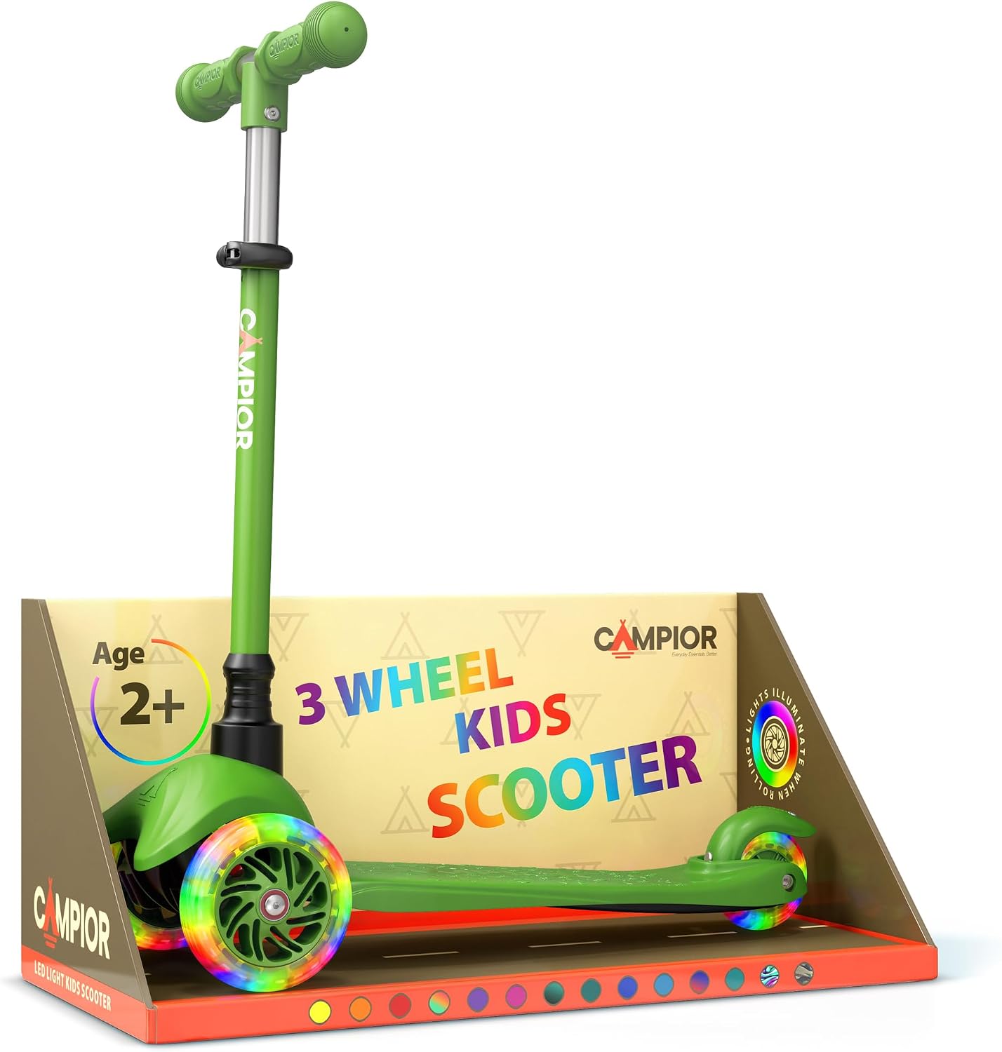 Campior Green Mini 3 wheel kids scooter with LED wheels