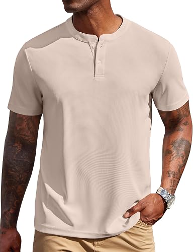 COOFANDY Men's Henley Shirts Short Sleeve Texture