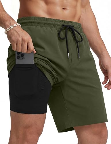 COOFANDY Mens Swim Trunks with Compression Liner