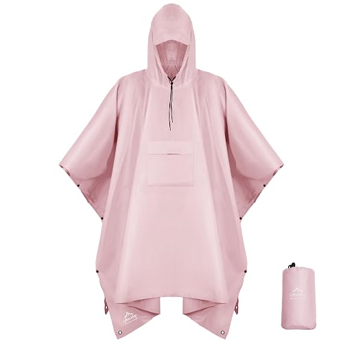 Coralrain Hooded Rain Poncho Lightweight Waterproof Unisex