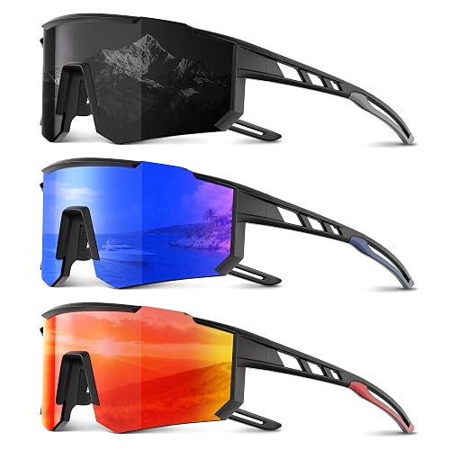 Foliful 3 Pack Polarized Sports Sunglasses Men