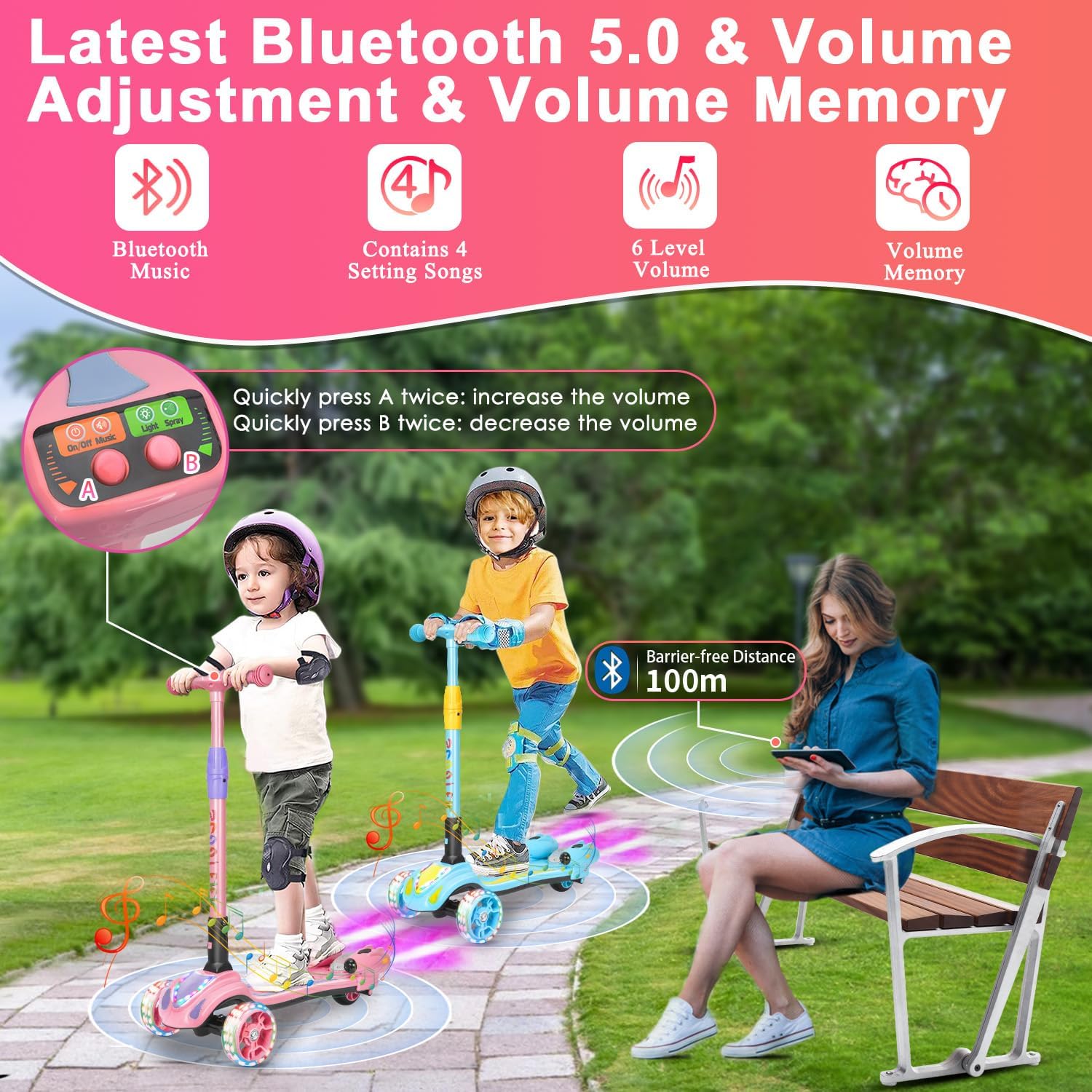 Generic Wheel Kids Scooter Bluetooth Music