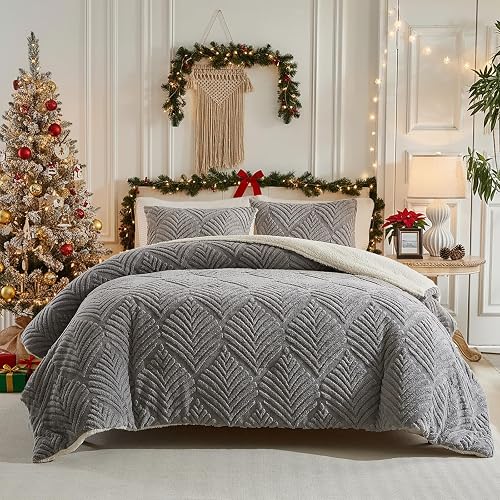 Gray Fluffy Sherpa Queen Size Blanket