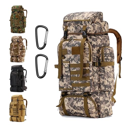 Hiking Backpack 80L with Carabiner Clips Packable