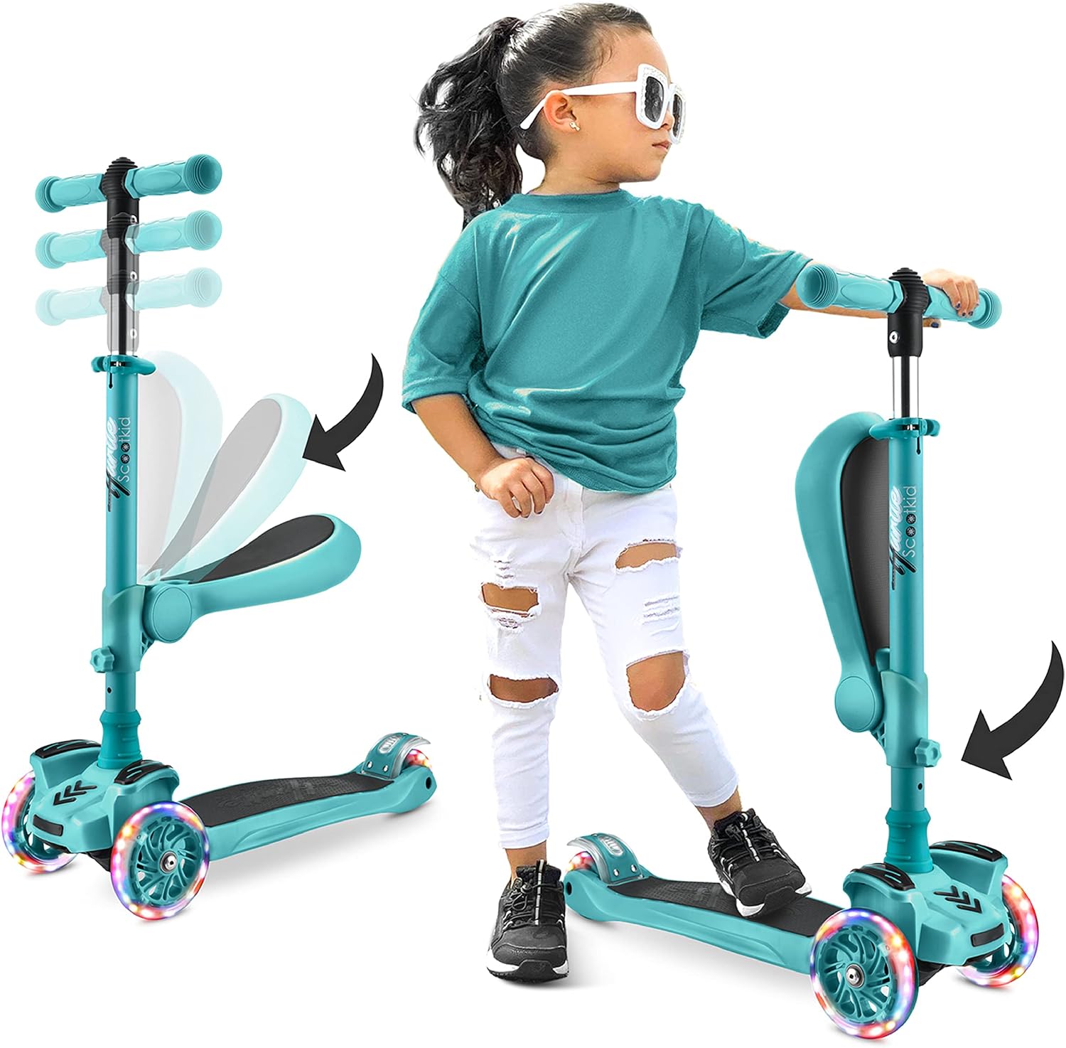 Hurtle kids scooter sit or stand design with LED wheels