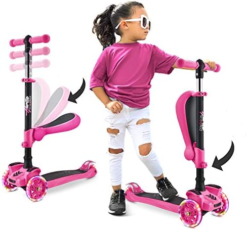 Hurtle 3 wheeled kids scooter with flip out seat and LED wheels